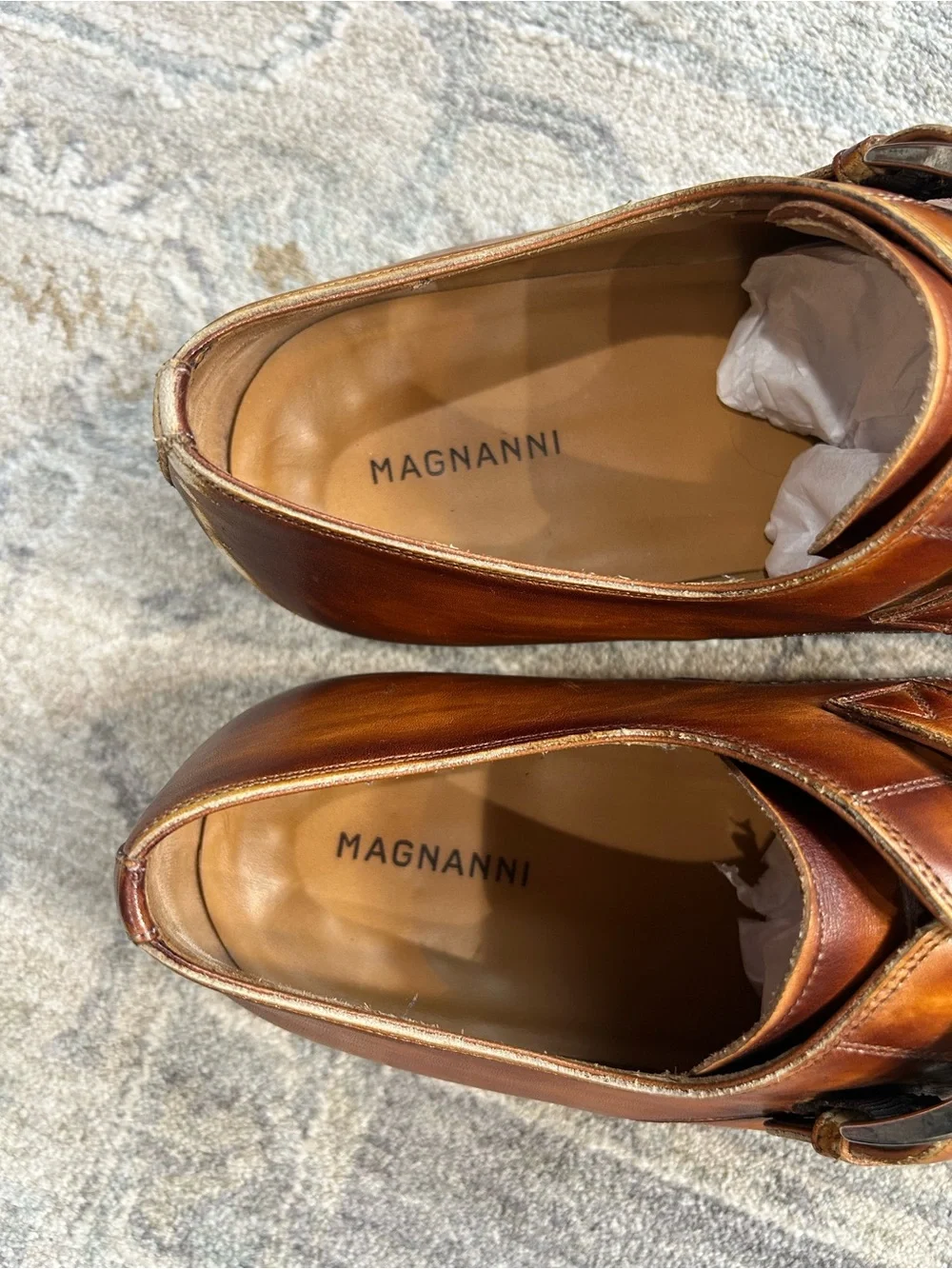 Magnanni Men’s 11.5M Leather Single Monk Strap Dress Shoes Cognac Brown